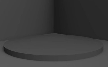 3d gri siyah silindir podyum minimum stüdyo arkaplanı. Soyut 3d geometrik şekil çizimi. İş ürünü sunumu için.