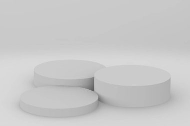 3d gri beyaz silindir podyum minimum stüdyo arkaplanı. Soyut 3d geometrik şekil çizimi çizimi.