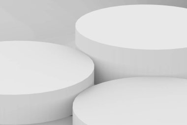 3d gri beyaz silindir podyum minimum stüdyo arkaplanı. Soyut 3d geometrik şekil çizimi çizimi.