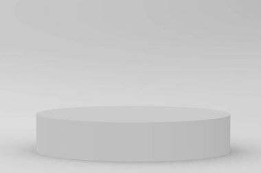 3d gri beyaz silindir podyum minimum stüdyo arkaplanı. Soyut 3d geometrik şekil çizimi çizimi.