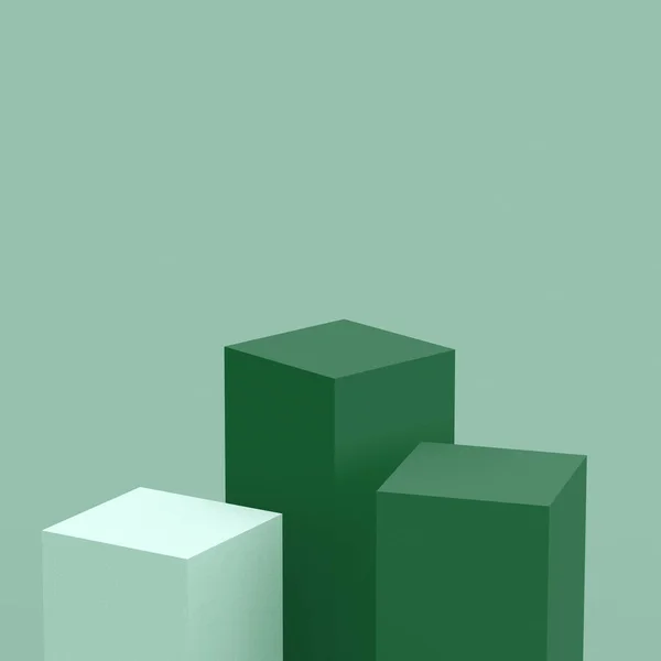 Olive Cubes Verts Podium Carré Fond Studio Minimal Illustration Abstraite — Photo