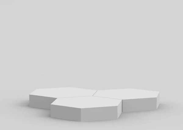 3Dホワイトグレー六角形の表彰台最小限のスタジオの背景 概要3D形状オブジェクトイラストレンダリング 化粧品や美容ファッション製品の表示 — ストック写真