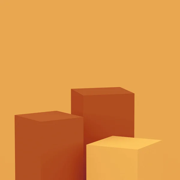 Orange Brown Cubes Square Podium Minimal Studio Background Abstract Geometric — Stock Photo, Image