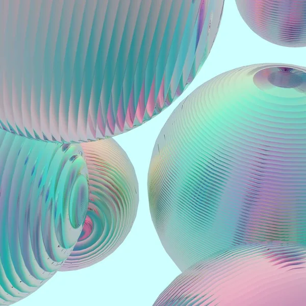 Nane yeşili toplar gümüş renkler izole edilmiş arka plan. Soyut kabarcık parlak pastel 3d geometrik şekil çizimi. 