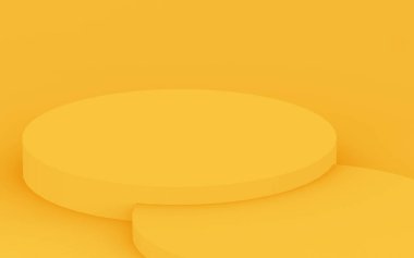3D sarı silindir podyum minimum stüdyo arkaplanı. Soyut 3d geometrik şekil çizimi. Yaz tatili ürünleri için görüntü.