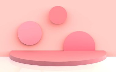 Pembe podyum basamağı en az pastel stüdyo arka planı. Soyut 3d geometrik şekil çizimi çizimi.