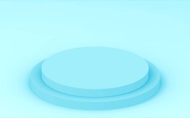 3D mavi silindir podyum minimum stüdyo arkaplanı. Soyut 3d geometrik şekil çizimi. İlaç ürünü için görünüm