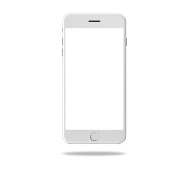 Akıllı telefon beyaz modeli, kırpma yolu olan beyaz arka planda izole edildi. Nesne.