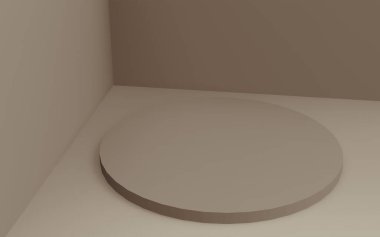 3D kahverengi silindir podyum stüdyo arkaplanı. Soyut 3d geometrik şekil çizimi. Kozmetik parfüm ürünleri için görünüm.
