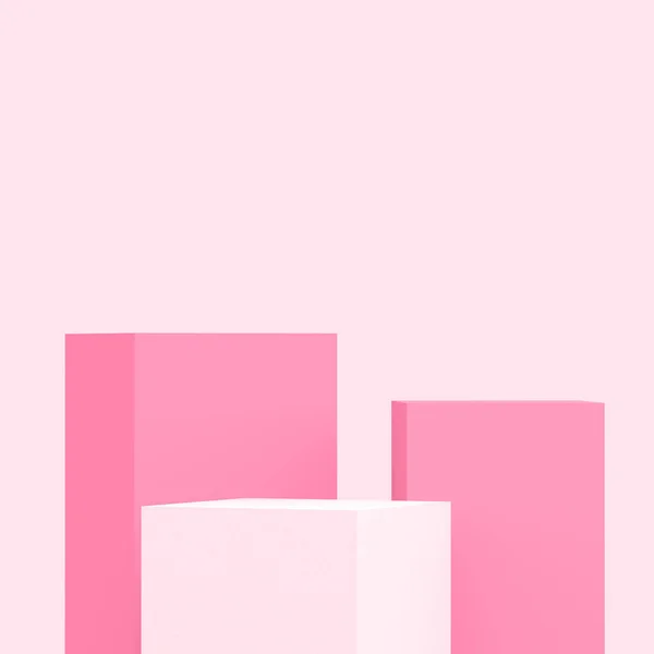 Cubes Roses Podium Carré Fond Studio Minimal Illustration Abstraite Objet — Photo