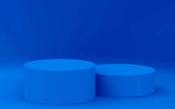 Mavi Silindir Podyum Minimum Stüdyo Arkaplanı Soyut Geometrik Şekil Çizimi — Stok fotoğraf