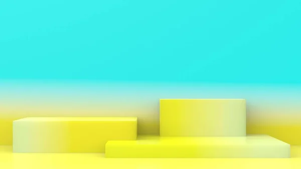 Bleu Cubes Jaunes Couleurs Dégradées Dans Fond Studio Minimaliste Pastel — Photo