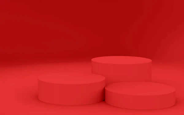 3d kırmızı silindir podyum minimum stüdyo arkaplanı. Soyut 3d geometrik şekil çizimi. Yaz tatili ürünleri için görüntü.