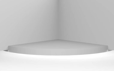 3d gri beyaz silindir podyum minimum stüdyo arkaplanı. Soyut 3d geometrik şekil çizimi çizimi.
