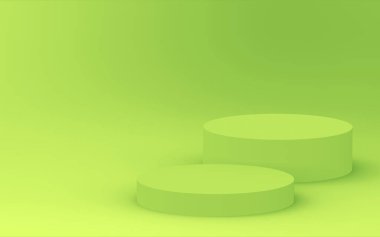 3D yeşil silindir podyum stüdyo arkaplanı. Soyut 3d geometrik şekil çizimi. Gıda için doğal ürün görüntüsü.