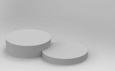 3d gri beyaz silindir podyum minimum stüdyo arkaplanı. Soyut 3d geometrik şekil çizimi çizimi.