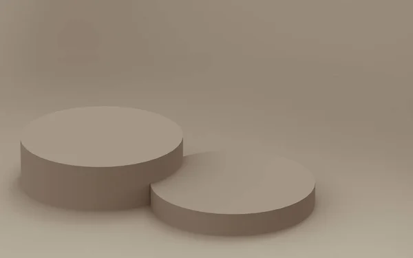 3D kahverengi silindir podyum stüdyo arkaplanı. Soyut 3d geometrik şekil çizimi. Kozmetik parfüm ürünleri için görünüm.