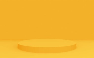 3D sarı silindir podyum minimum stüdyo arkaplanı. Soyut 3d geometrik şekil çizimi. Yaz tatili ürünleri için görüntü.
