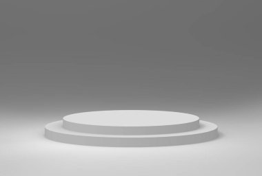 3d gri beyaz silindir podyum minimum stüdyo arkaplanı. Soyut 3d geometrik şekil çizimi çizimi.
