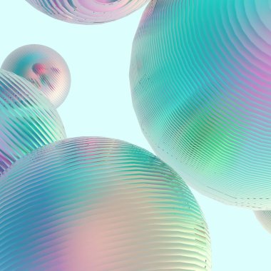 Nane yeşili toplar gümüş renkler izole edilmiş arka plan. Soyut kabarcık parlak pastel 3d geometrik şekil çizimi. 