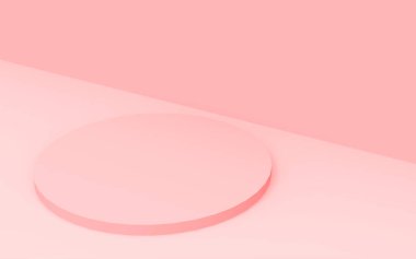 3D pembe silindir podyum minimum stüdyo arkaplanı. Soyut 3d geometrik şekil çizimi. Sevgililer Günü ürünü için göster.