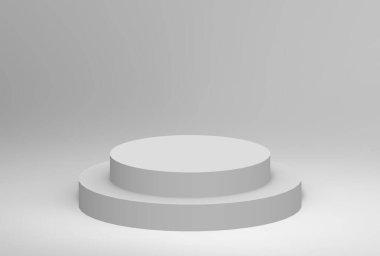 3D gri, parlak silindir podyum stüdyo arka planı. Soyut 3d geometrik şekil çizimi çizimi.