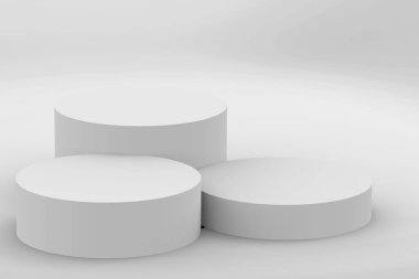 3d gri beyaz silindir podyum minimum stüdyo arkaplanı. Soyut 3d geometrik şekil çizimi çizimi.