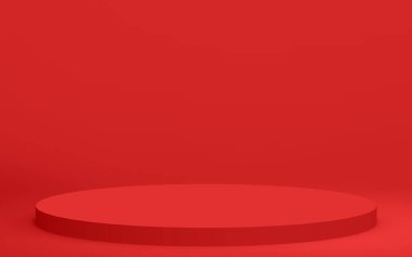 3d kırmızı silindir podyum minimum stüdyo arkaplanı. Soyut 3d geometrik şekil çizimi. Yaz tatili ürünleri için görüntü.