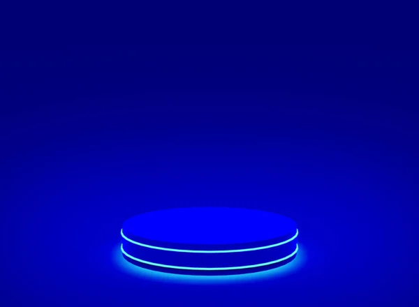 Modrý Neon Světlo Válec Pódium Minimální Studio Modré Tmavé Pozadí — Stock fotografie