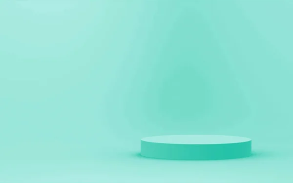 3D yeşil, parlak silindir podyum stüdyo arkaplanı. Soyut 3d geometrik şekil çizimi. Gıda için doğal ürün görüntüsü.
