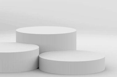 3d gri beyaz silindir podyum minimum stüdyo arkaplanı. Soyut 3d geometrik şekil çizimi çizimi.