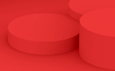 3d kırmızı silindir podyum minimum stüdyo arkaplanı. Soyut 3d geometrik şekil çizimi. Yaz tatili ürünleri için görüntü.