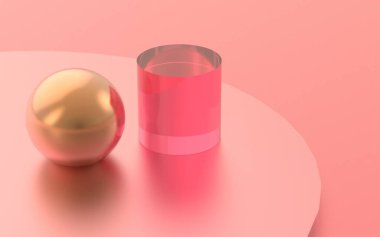 3D pembe podyum, en az pastel renkli stüdyo arka planı. Soyut 3d geometrik şekil çizimi çizimi.