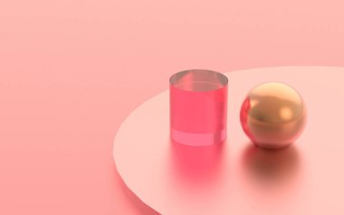 3D pembe podyum, en az pastel renkli stüdyo arka planı. Soyut 3d geometrik şekil çizimi çizimi.