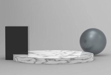 3D silindir mermer podyum stüdyo arka planı. Soyut 3d geometrik şekil çizimi
