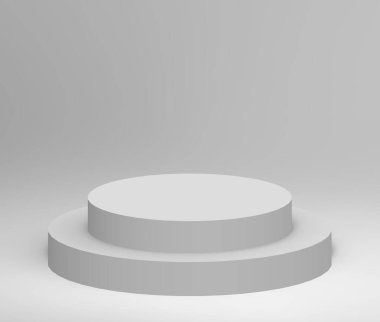 3d gri beyaz silindir podyum minimum stüdyo arkaplanı. Soyut 3d geometrik şekil çizimi çizimi.
