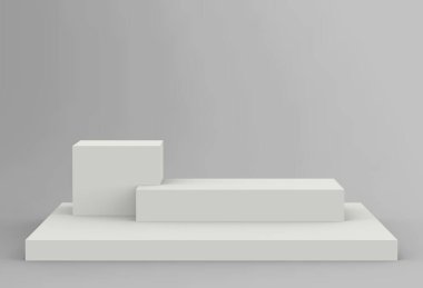 3d kaidesel beyaz küp podyum minimum stüdyo arka planı. Soyut 3d geometrik şekil çizimi