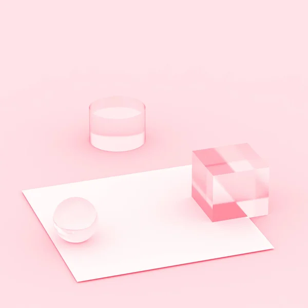 Růžová Růže Pastel Minimální Pozadí Studia Abstraktní Vykreslení Geometrického Tvaru — Stock fotografie