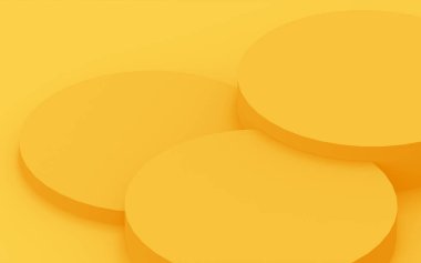 3D sarı silindir podyum minimum stüdyo arkaplanı. Soyut 3d geometrik şekil çizimi. Yaz tatili ürünleri için görüntü.