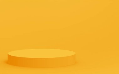 3D sarı silindir podyum minimum stüdyo arkaplanı. Soyut 3d geometrik şekil çizimi. Yaz tatili ürünleri için görüntü.