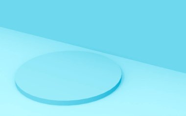 3D mavi silindir podyum minimum stüdyo arkaplanı. Soyut 3d geometrik şekil çizimi. İlaç ürünü için görünüm