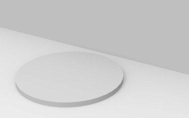 3d gri beyaz silindir podyum minimum stüdyo arkaplanı. Soyut 3d geometrik şekil çizimi çizimi.