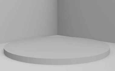3d gri beyaz silindir podyum minimum stüdyo arkaplanı. Soyut 3d geometrik şekil çizimi çizimi.