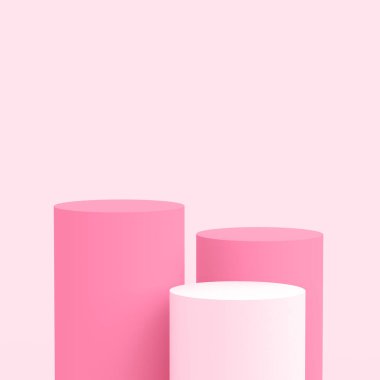 3D pembe gül silindirli podyum stüdyo arkaplanı. Soyut 3d geometrik şekil çizimi. Kozmetik parfüm ürünleri için görünüm.