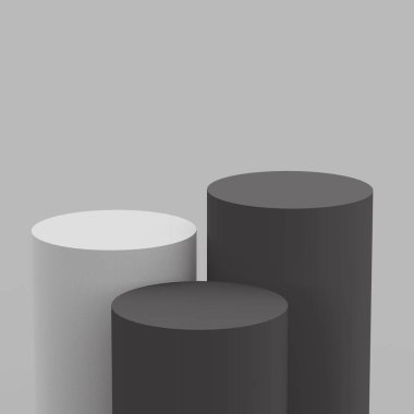 3d gri ve beyaz renkli siyah silindir podyum stüdyo arka planı minimal. Soyut 3d geometrik şekil çizimi. Ürün işi için çevrimiçi görünüm.