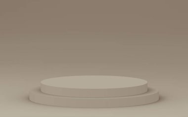 3D kahverengi silindir podyum stüdyo arkaplanı. Soyut 3d geometrik şekil çizimi. Kozmetik parfüm ürünleri için görünüm.
