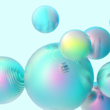 Nane yeşili toplar gümüş renkler izole edilmiş arka plan. Soyut kabarcık parlak pastel 3d geometrik şekil çizimi. 