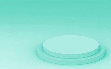 3D yeşil, parlak silindir podyum stüdyo arkaplanı. Soyut 3d geometrik şekil çizimi. Gıda için doğal ürün görüntüsü.
