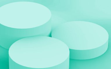 3D yeşil, parlak silindir podyum stüdyo arkaplanı. Soyut 3d geometrik şekil çizimi. Gıda için doğal ürün görüntüsü.