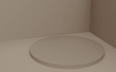 3D kahverengi silindir podyum stüdyo arkaplanı. Soyut 3d geometrik şekil çizimi. Kozmetik parfüm ürünleri için görünüm.